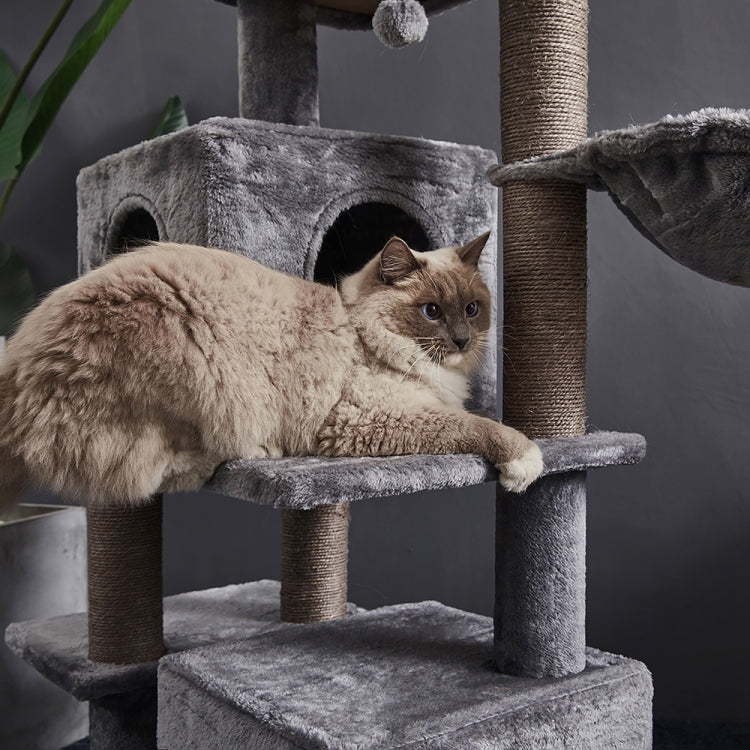 [US Warehouse] 45 inch Multi-level Cat Tree Condo Pet Playhouse for Large Cats, with Sisal-Covered Scratching Posts & Replaceable Dangling Ball & Hammock