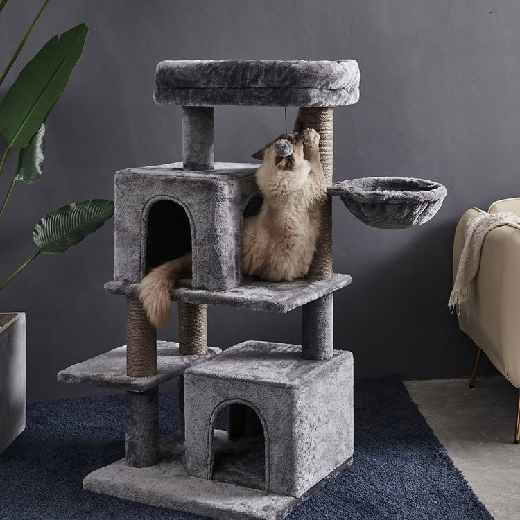 [US Warehouse] 45 inch Multi-level Cat Tree Condo Pet Playhouse for Large Cats, with Sisal-Covered Scratching Posts & Replaceable Dangling Ball & Hammock