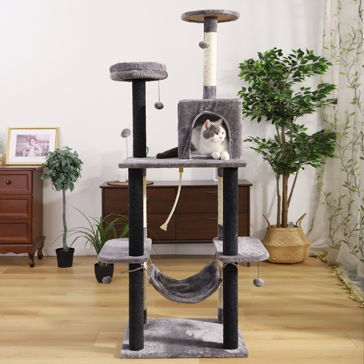 [US Warehouse] 68.9 inch Multi-level Cat Tree Condo Pet Playhouse with Scratching Posts & Replaceable Dangling Ball & Hammock