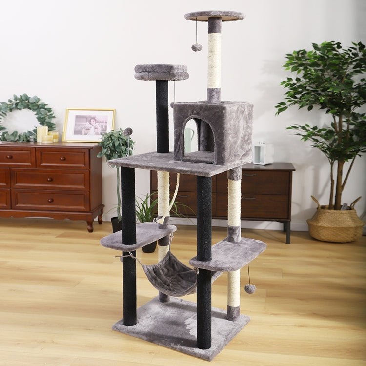 [US Warehouse] 68.9 inch Multi-level Cat Tree Condo Pet Playhouse with Scratching Posts & Replaceable Dangling Ball & Hammock