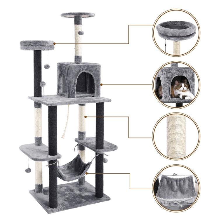 [US Warehouse] 68.9 inch Multi-level Cat Tree Condo Pet Playhouse with Scratching Posts & Replaceable Dangling Ball & Hammock