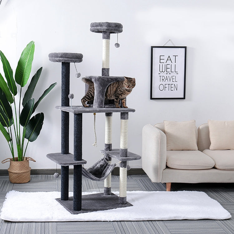 [US Warehouse] 68.9 inch Multi-level Cat Tree Condo Pet Playhouse with Scratching Posts & Replaceable Dangling Ball & Hammock