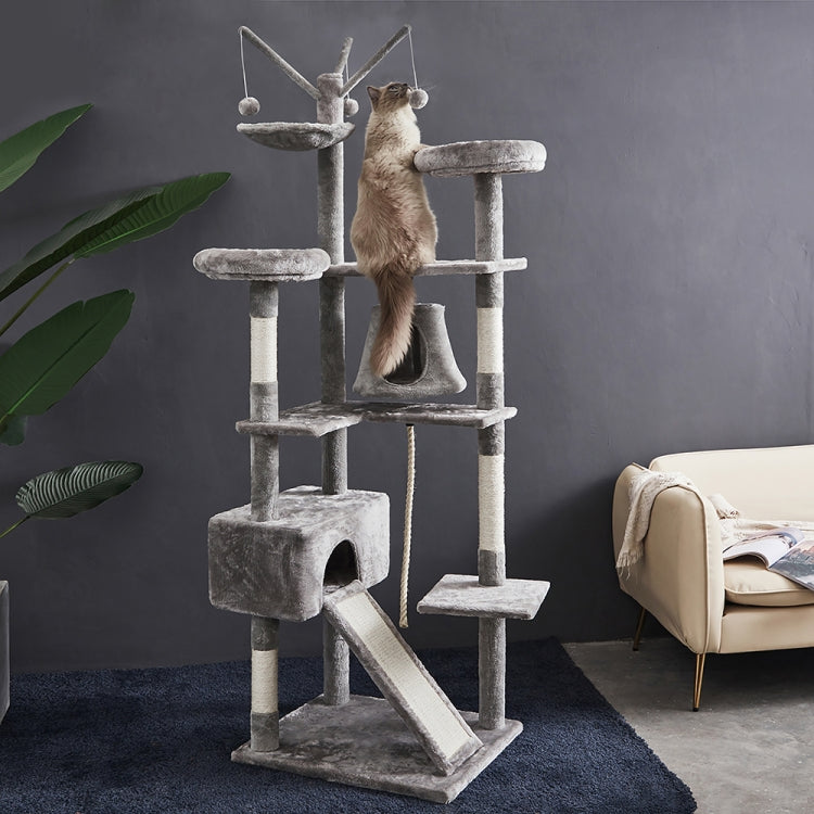 [US Warehouse] 75 inch Multi-level Cat Tree Condo Pet Playhouse with Hammock & Interactive Toys & Scratching Pad