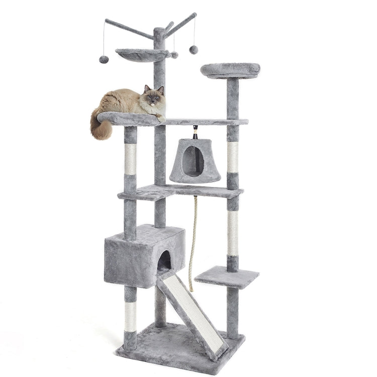 [US Warehouse] 75 inch Multi-level Cat Tree Condo Pet Playhouse with Hammock & Interactive Toys & Scratching Pad