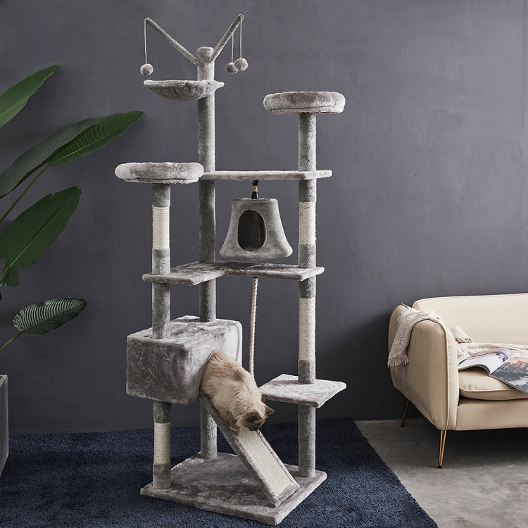 [US Warehouse] 75 inch Multi-level Cat Tree Condo Pet Playhouse with Hammock & Interactive Toys & Scratching Pad