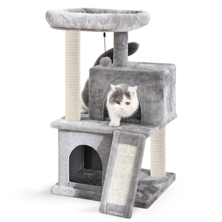 [US Warehouse] Three-layer Plush Cat Tree Apartment with Sisal Scratching Post & Scratching Board & Hanging Toys(Grey)