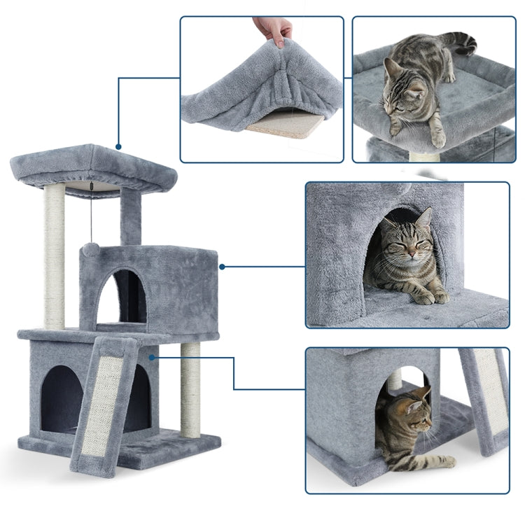 [US Warehouse] Three-layer Plush Cat Tree Apartment with Sisal Scratching Post & Scratching Board & Hanging Toys(Grey)