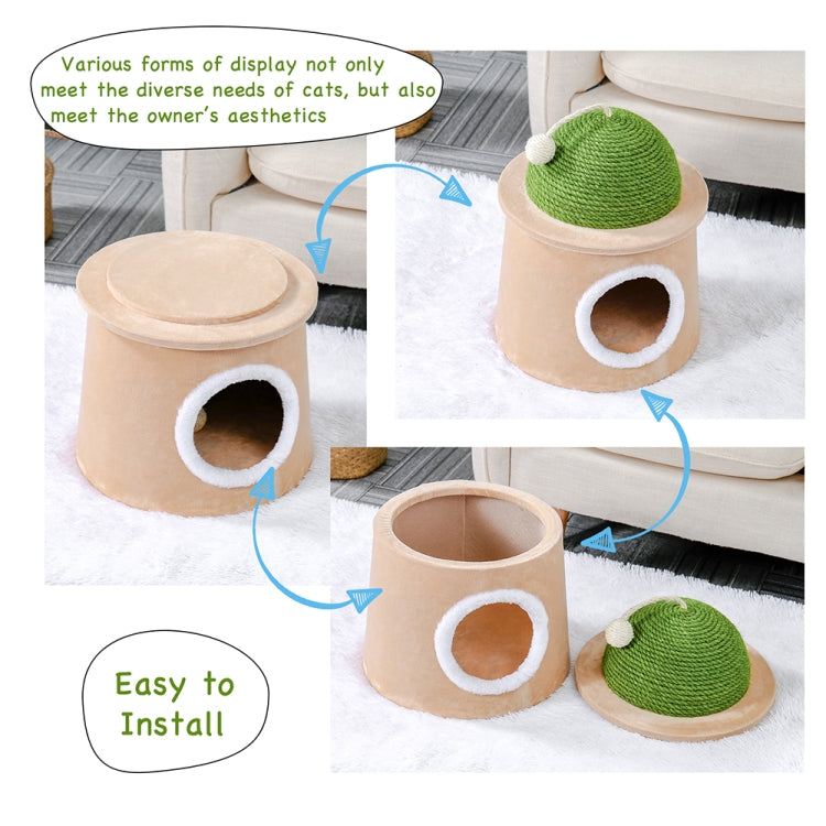 [US Warehouse] Cactus Cat Cave House with Sisal Scratching Post and Ball, Size: L