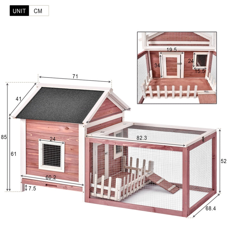[UK Warehouse] Wooden Indoor Outdoor Bunny Cage with Ladder & Outdoor Run