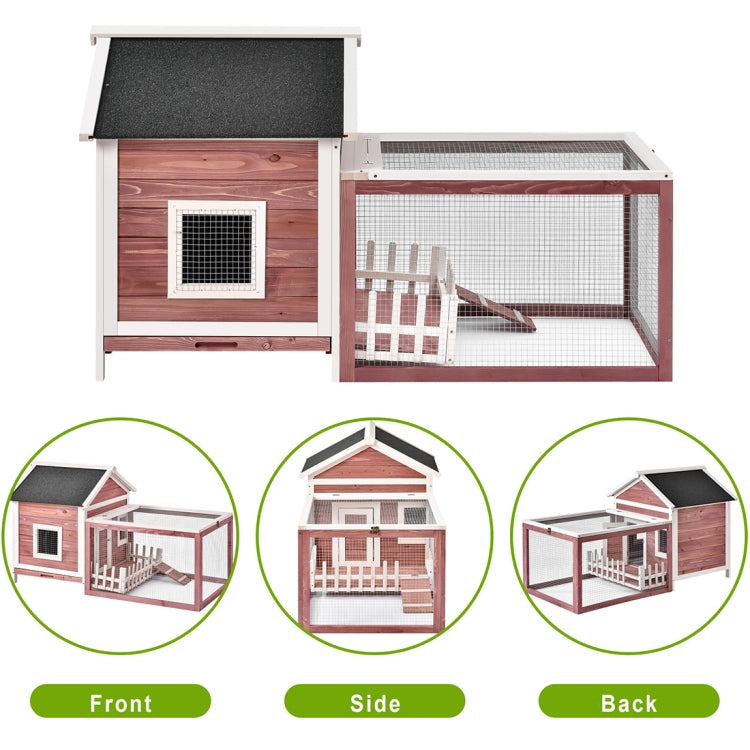[UK Warehouse] Wooden Indoor Outdoor Bunny Cage with Ladder & Outdoor Run