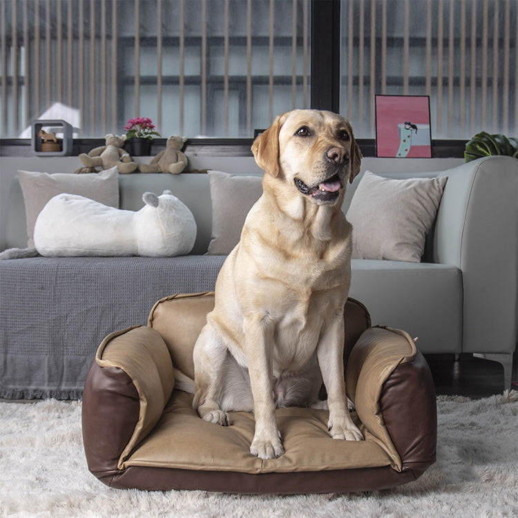 [US Warehouse] PU + PVC Leather Pet Bed with Adjustable Armrests(Tan)