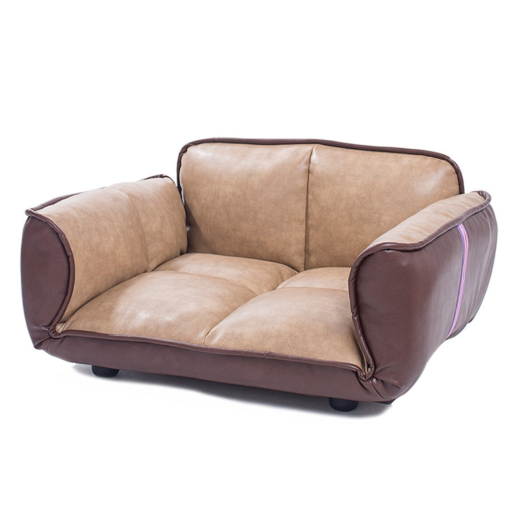 [US Warehouse] PU + PVC Leather Pet Bed with Adjustable Armrests(Tan)