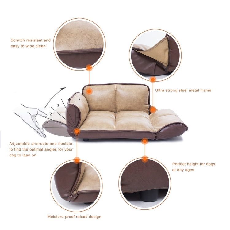 [US Warehouse] PU + PVC Leather Pet Bed with Adjustable Armrests(Tan)