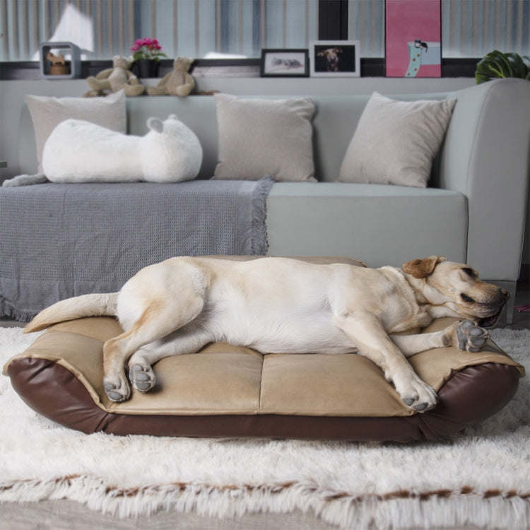 [US Warehouse] PU + PVC Leather Pet Bed with Adjustable Armrests(Tan)