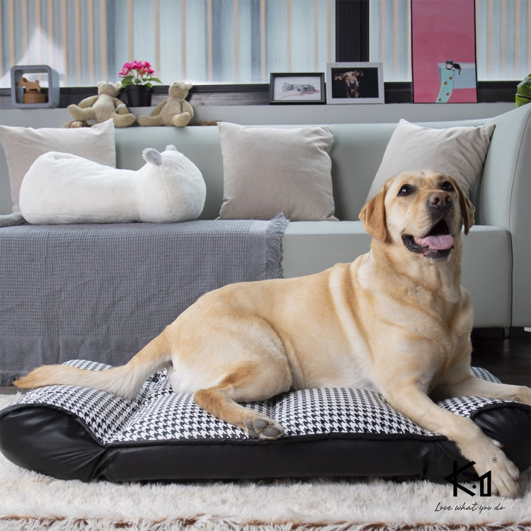 [US Warehouse] PU + PVC Leather Pet Bed with Adjustable Armrests(Houndstooth)