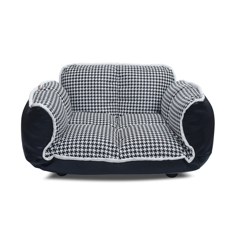 [US Warehouse] PU + PVC Leather Pet Bed with Adjustable Armrests(Houndstooth)