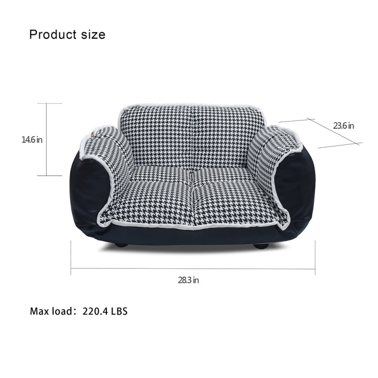 [US Warehouse] PU + PVC Leather Pet Bed with Adjustable Armrests(Houndstooth)