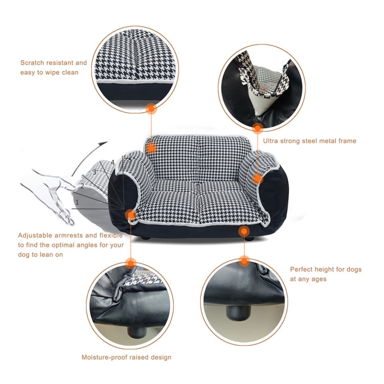 [US Warehouse] PU + PVC Leather Pet Bed with Adjustable Armrests(Houndstooth)