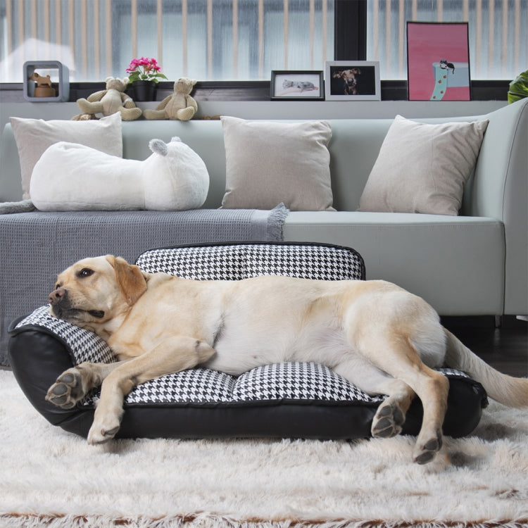 [US Warehouse] PU + PVC Leather Pet Bed with Adjustable Armrests(Houndstooth)