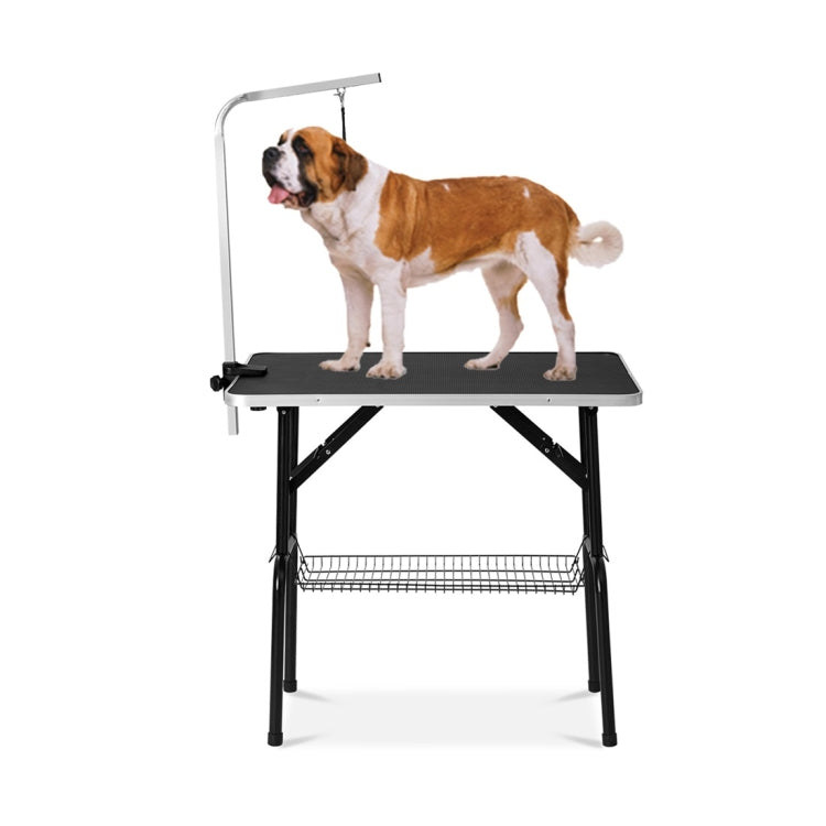 [US Warehouse] 36 inch Foldable Black Rubber Pet Grooming Table with Mesh Tray and Adjustable Arm