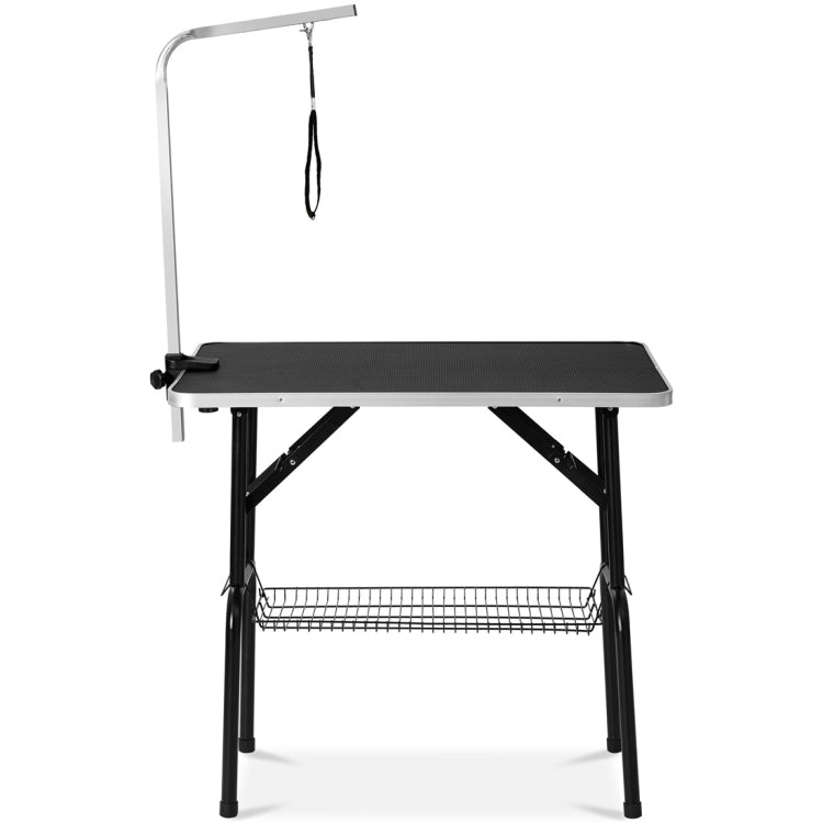 [US Warehouse] 36 inch Foldable Black Rubber Pet Grooming Table with Mesh Tray and Adjustable Arm