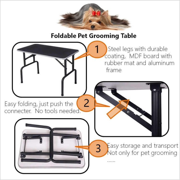[US Warehouse] 36 inch Foldable Black Rubber Pet Grooming Table with Mesh Tray and Adjustable Arm
