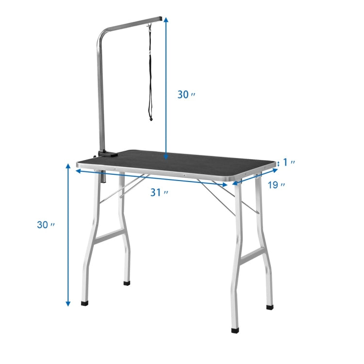 [US Warehouse] 30 inch Steel Legs Foldable Nylon Clamp Adjustable Arm Rubber Mat Pet Grooming Table
