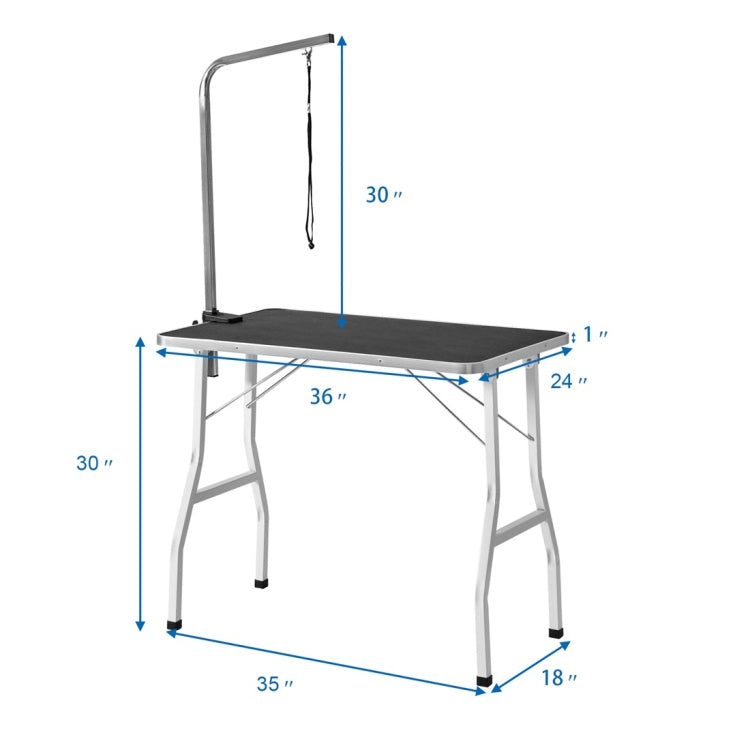 [US Warehouse] 36 inch Steel Legs Foldable Nylon Clamp Adjustable Arm Rubber Mat Pet Grooming Table