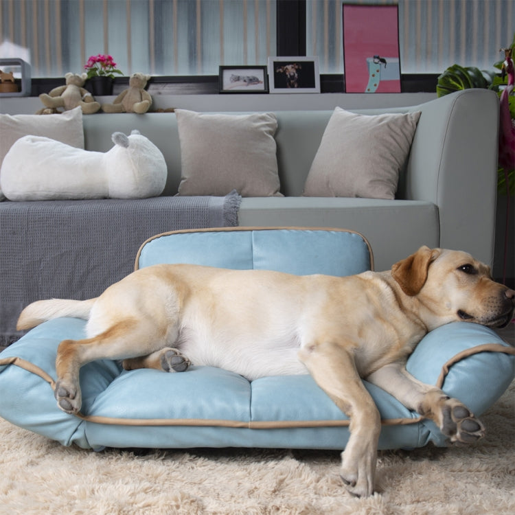 [US Warehouse] PU + PVC Leather Pet Bed with Adjustable Armrests(Blue)