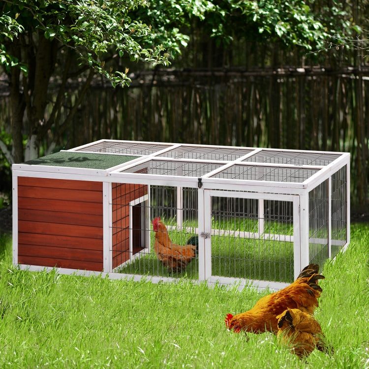 [US Warehouse] 62.2 inches Rabbit Playpen Chicken Coop Pet House Small Animal Cage with Enclosed Run for Outdoor Garden Backyard