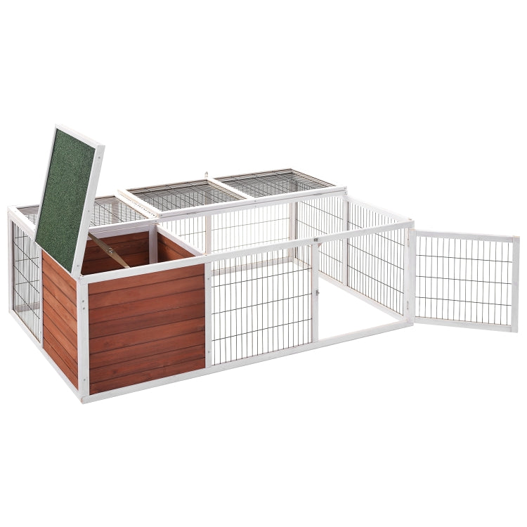 [US Warehouse] 62.2 inches Rabbit Playpen Chicken Coop Pet House Small Animal Cage with Enclosed Run for Outdoor Garden Backyard