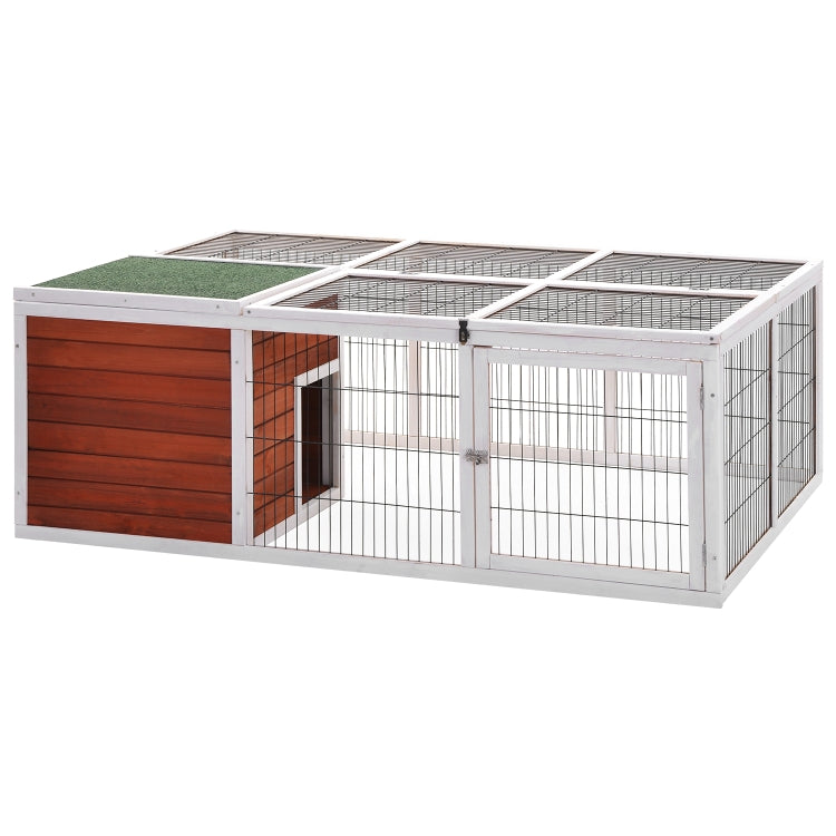 [US Warehouse] 62.2 inches Rabbit Playpen Chicken Coop Pet House Small Animal Cage with Enclosed Run for Outdoor Garden Backyard