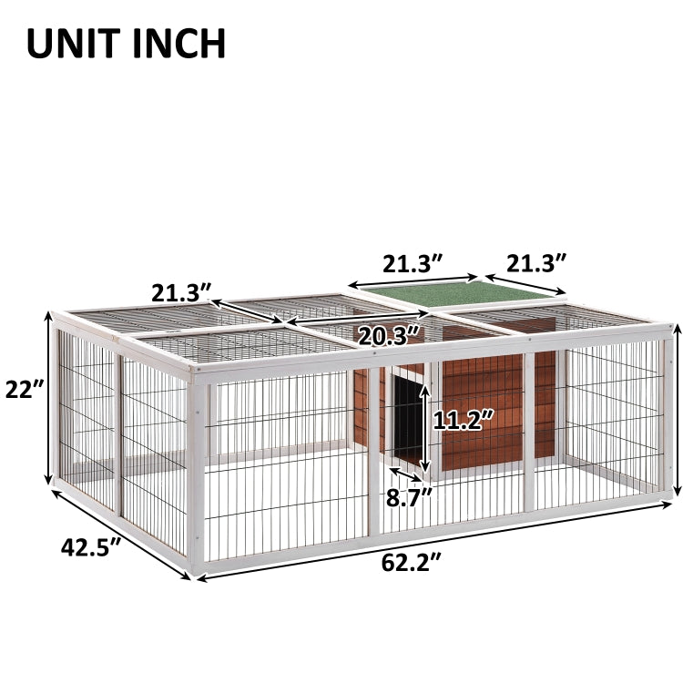 [US Warehouse] 62.2 inches Rabbit Playpen Chicken Coop Pet House Small Animal Cage with Enclosed Run for Outdoor Garden Backyard