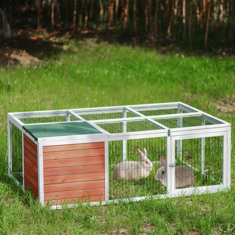 [US Warehouse] 62.2 inches Rabbit Playpen Chicken Coop Pet House Small Animal Cage with Enclosed Run for Outdoor Garden Backyard