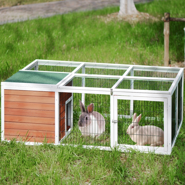 [US Warehouse] 62.2 inches Rabbit Playpen Chicken Coop Pet House Small Animal Cage with Enclosed Run for Outdoor Garden Backyard