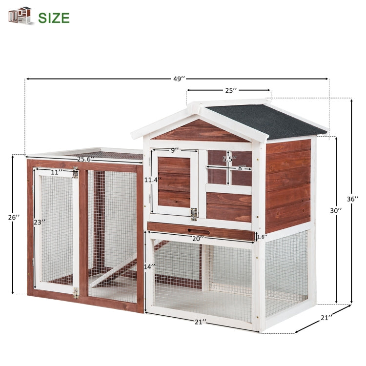 [US Warehouse] Wood Bunny Hutch Chicken Coop Small Animal Cage, Size: 122x63.5x92cm