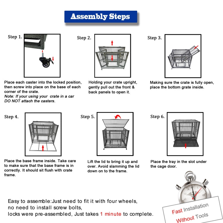 [US Warehouse] Heavy Duty Metal Pet Dog Crate Cage, Size: 110.5x70x87cm