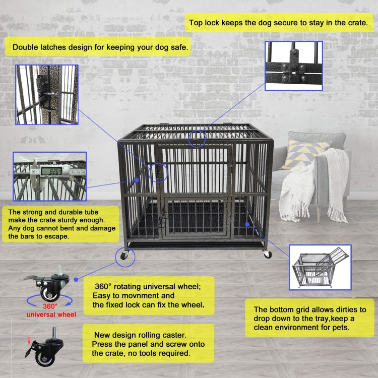 [US Warehouse] Heavy Duty Metal Pet Dog Crate Cage, Size: 110.5x70x87cm