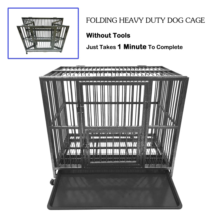 [US Warehouse] Heavy Duty Metal Pet Dog Crate Cage, Size: 110.5x70x87cm