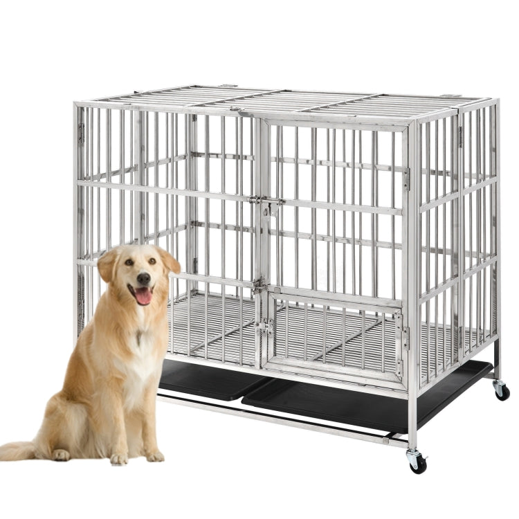 [US Warehouse] Heavy Duty Stainless Steel Pet Dog Crate Cage, Size: 110x70x102cm