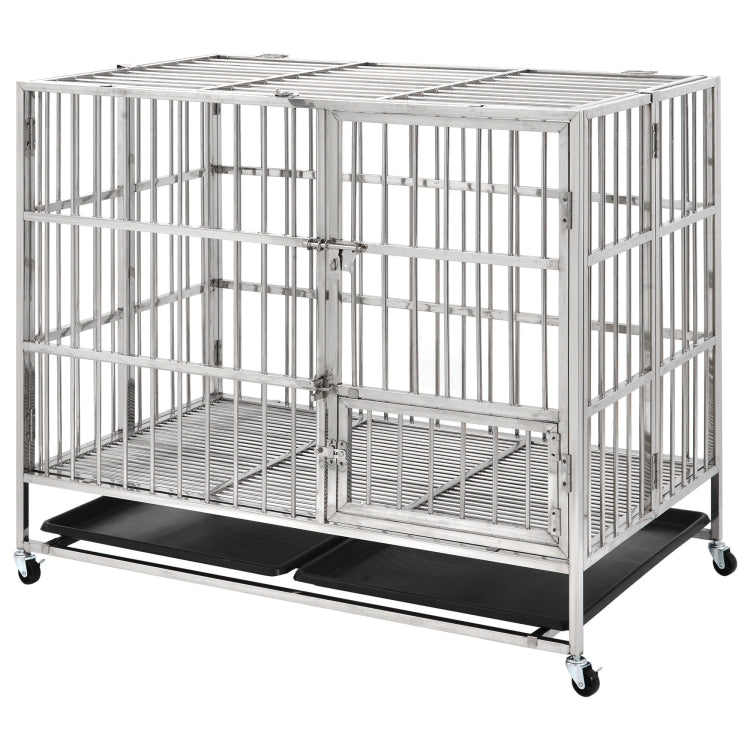 [US Warehouse] Heavy Duty Stainless Steel Pet Dog Crate Cage, Size: 110x70x102cm