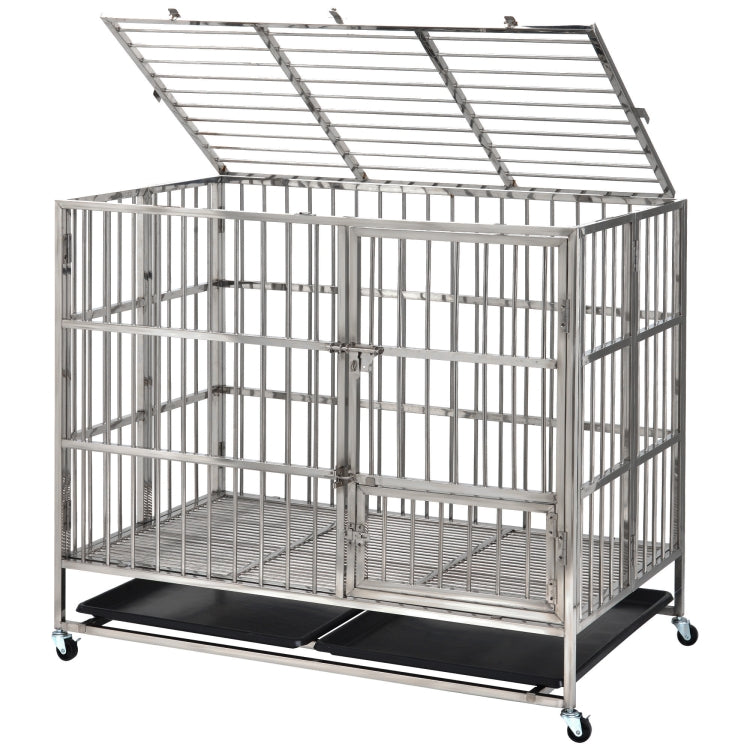 [US Warehouse] Heavy Duty Stainless Steel Pet Dog Crate Cage, Size: 110x70x102cm