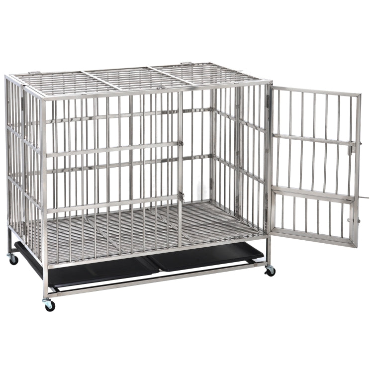 [US Warehouse] Heavy Duty Stainless Steel Pet Dog Crate Cage, Size: 110x70x102cm