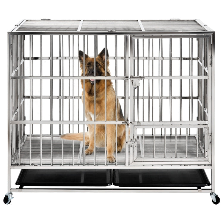 [US Warehouse] Heavy Duty Stainless Steel Pet Dog Crate Cage, Size: 110x70x102cm