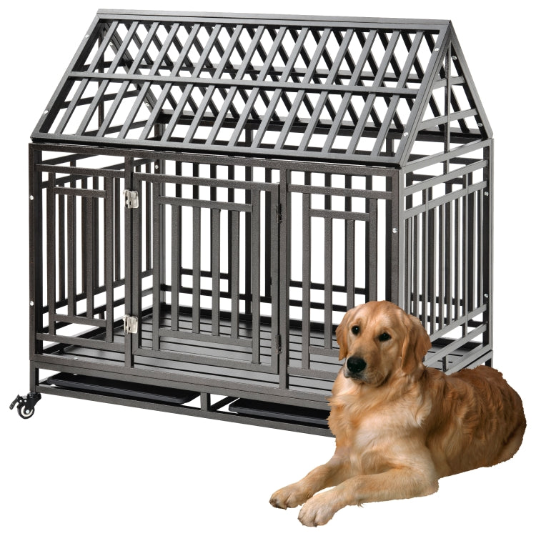 [US Warehouse] Heavy Duty Stainless Steel Pet Dog Crate Cage with Roof , Size: 112x115x75cm