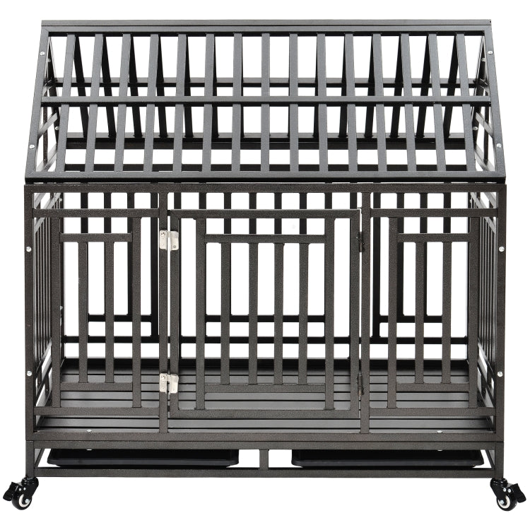 [US Warehouse] Heavy Duty Stainless Steel Pet Dog Crate Cage with Roof , Size: 112x115x75cm