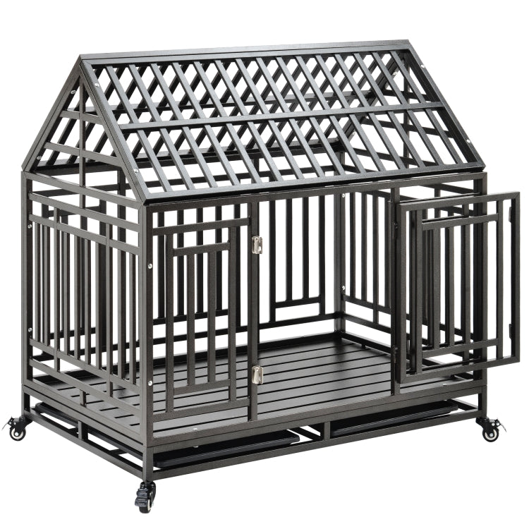 [US Warehouse] Heavy Duty Stainless Steel Pet Dog Crate Cage with Roof , Size: 112x115x75cm