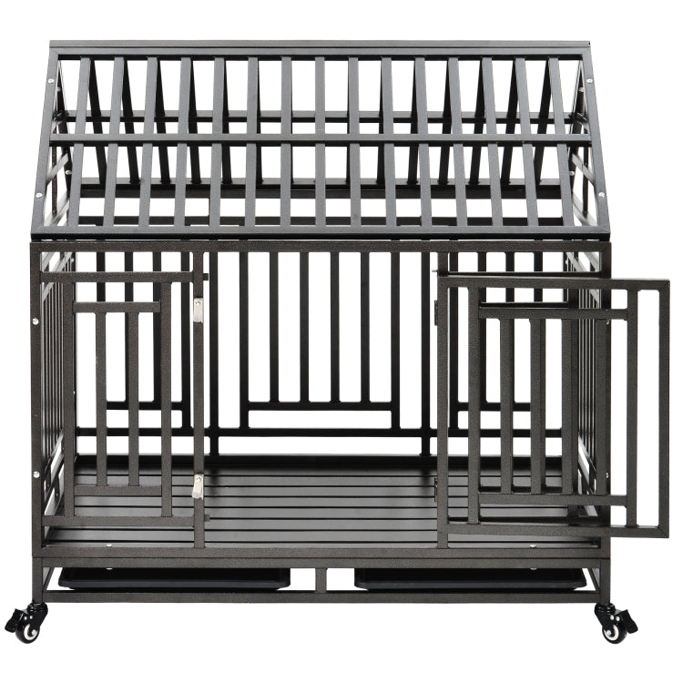 [US Warehouse] Heavy Duty Stainless Steel Pet Dog Crate Cage with Roof , Size: 112x115x75cm