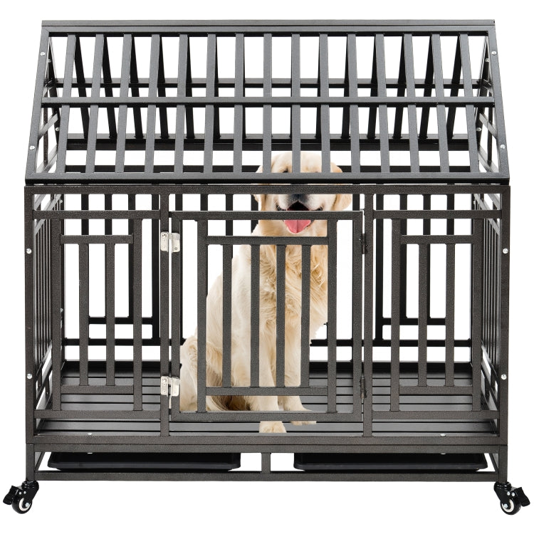 [US Warehouse] Heavy Duty Stainless Steel Pet Dog Crate Cage with Roof , Size: 112x115x75cm