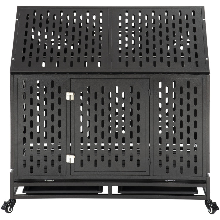 [US Warehouse] Heavy Duty Stainless Steel Pet Dog Crate Cage with Roof , Size: 112x114x75cm(Black)